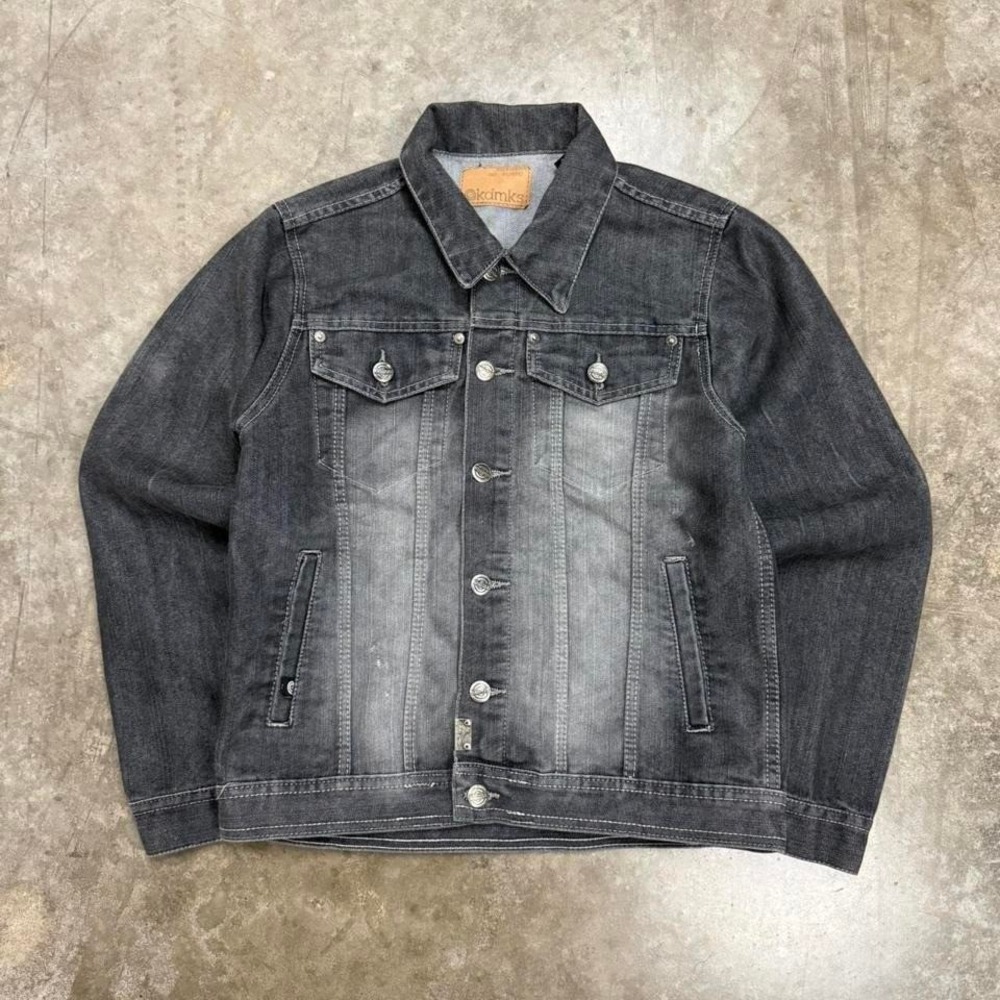 Y2K Akademiks Black Faded Jean Jacket Fits S